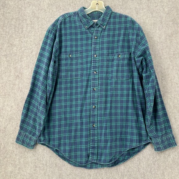 VTG Northwest Territory Flannel Shirt Mens LARGE Blue Green FADED GRUNGE - Picture 1 of 8